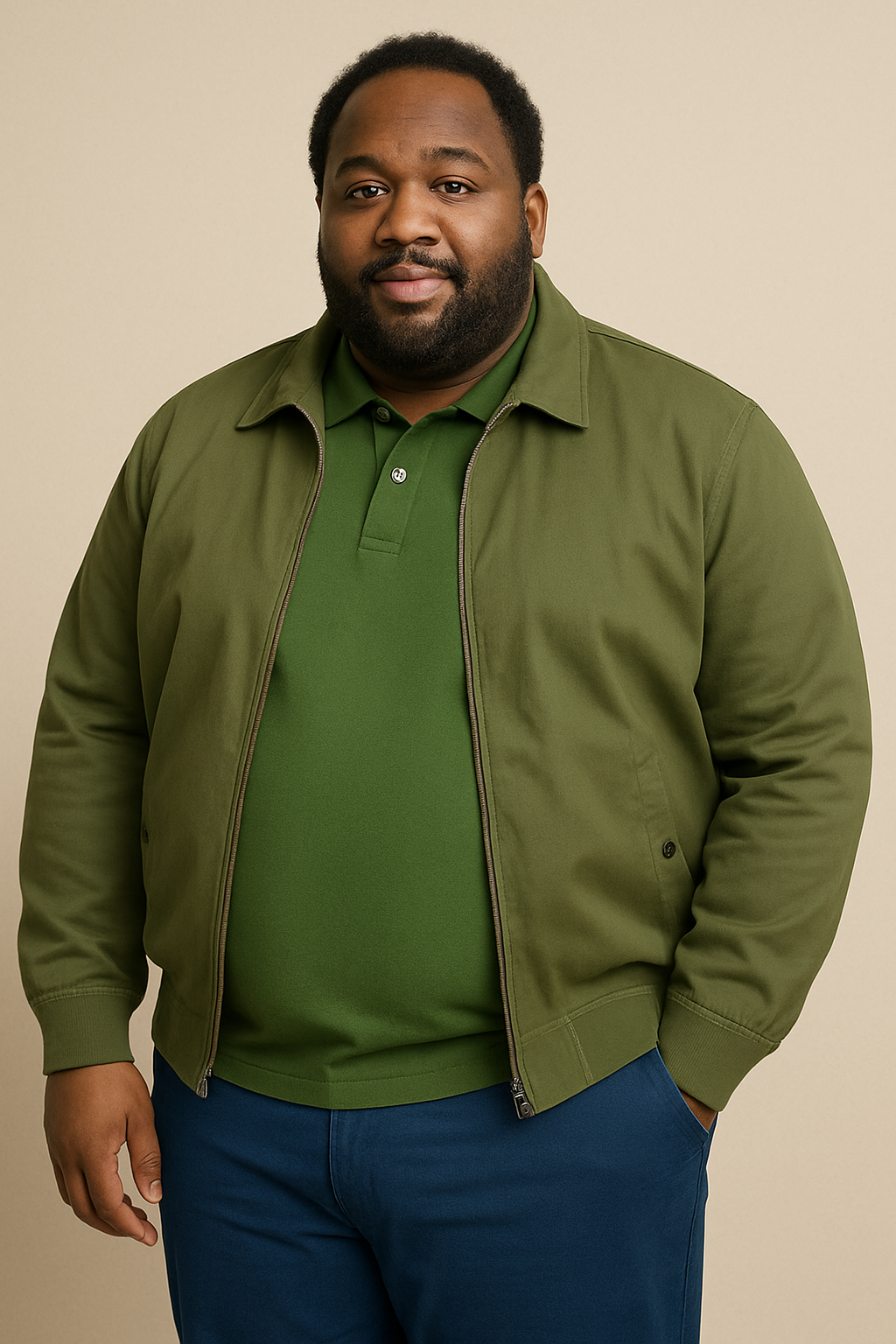 Olive Green Jacket with Green Polo